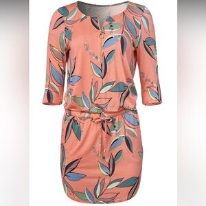 Lascana for Venus Zip Detail Orange Tropical Print Swim Cover Up Dress NWOT